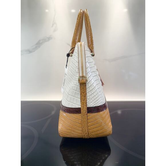 NEW Brahmin Sydney Satchel Coconut Kedima Croc-Embossed Leather Top Handles NWT - Picture 9 of 14